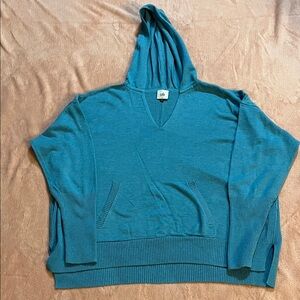 CAbi Blue V-Neck Hooded Sweater